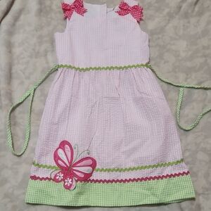 Rare Editions Pink and Green Gingham Butterfly Dress